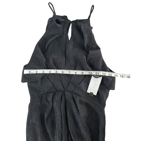 ASTR THE LABEL Arielle Ruffled Black Shimmer Slit Front Maxi Dress S NWT $120 - Picture 7 of 14